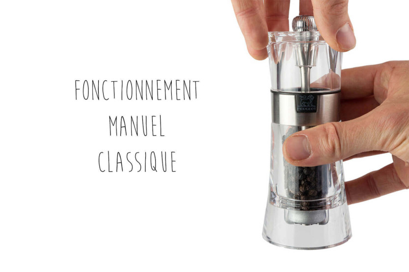 Peugeot Oslo manual pepper mill in acrylic and stainless steel 14cm