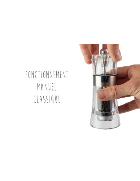 Peugeot Oslo manual pepper mill in acrylic and stainless steel 14cm