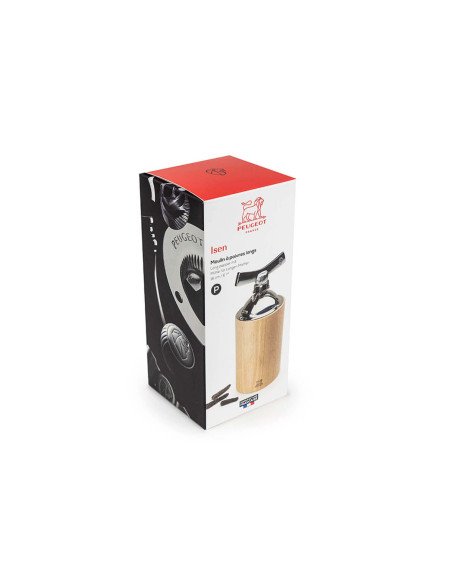 Peugeot Isen manuelle lange Pfeffermühle aus Holz und Edelstahl 16cm