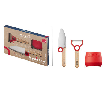 Opinel Le Petit Chef knife + peeler + finger guard set - Red