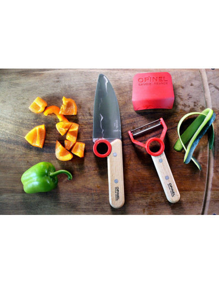 Opinel Le Petit Chef knife + peeler + finger guard set - Red