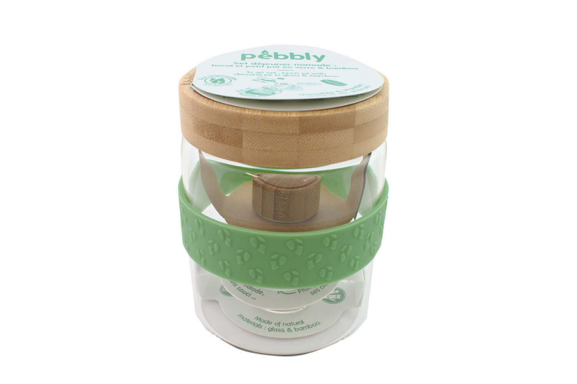 Pebbly nomad lunchset 2 glasburkar med bambulock + 1 silikonband
