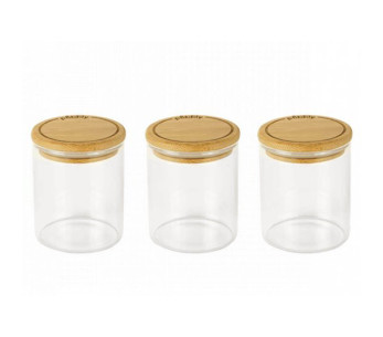Set om 3 glasburkar med bambulock för kryddor och tillbehör - 190 ml