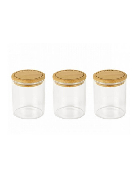Set om 3 glasburkar med bambulock för kryddor och tillbehör - 190 ml