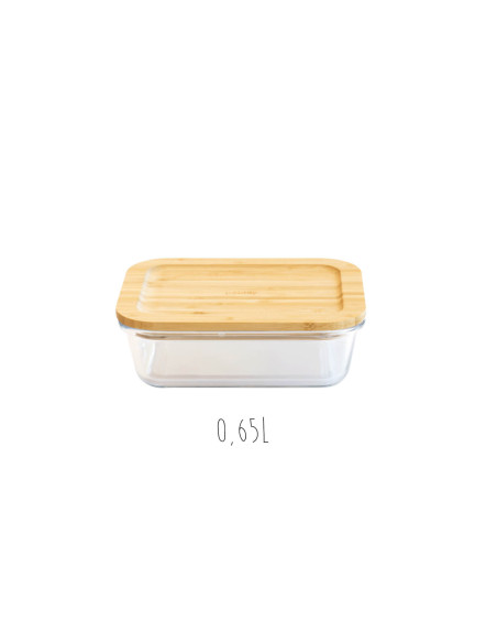 Caja rectangular de cristal con tapa de bambú