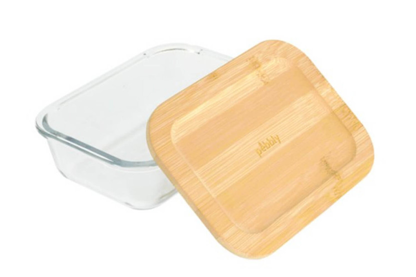 Caja rectangular de cristal con tapa de bambú