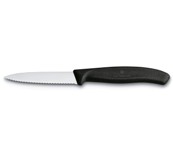 Victorinox Swissclassic 8cm musta hammastettu kuorimaveitsi