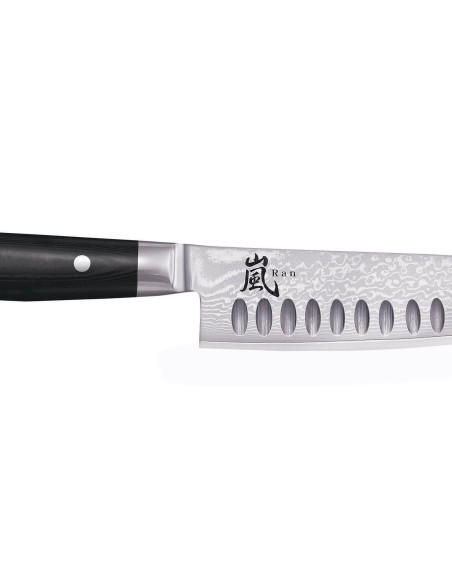 Yaxell RAN 16,5cm 69-lagig damascus Japans santoku mes met granton snede