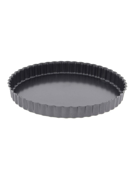 De Buyerround fluted tart mould with fixed base straight edge