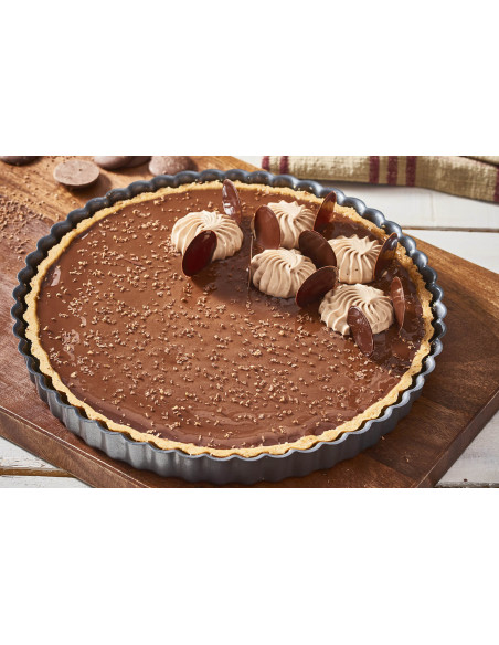 De Buyerround fluted tart mould with fixed base straight edge