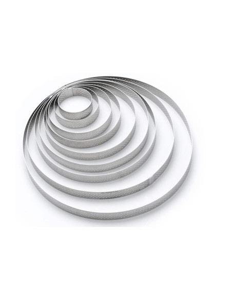 Anel de tarte perfurado em aço inoxidável De Buyer Valrhona, borda direita, altura 2cm