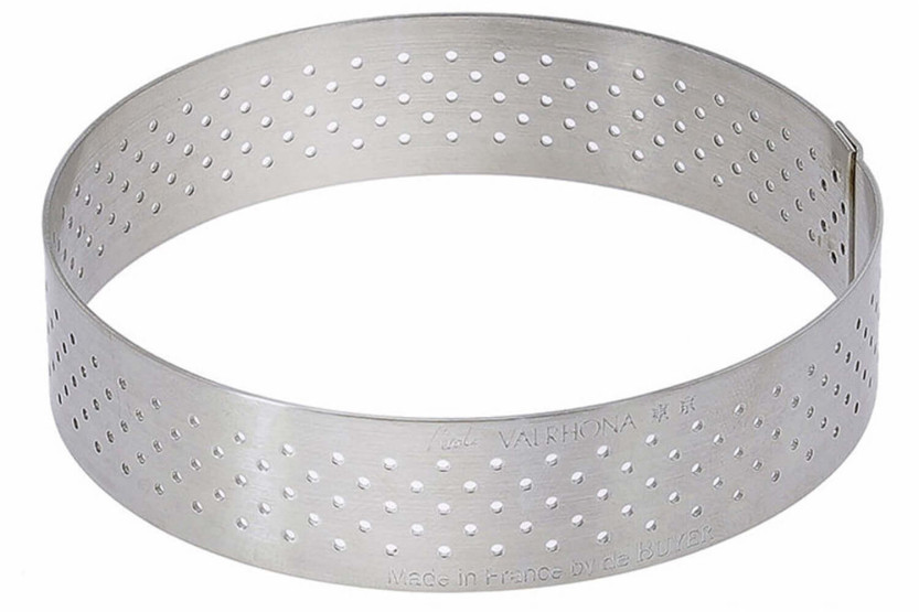 De Buyer Valrhona Anello per torta forato in acciaio inox, bordo dritto, altezza 2 cm