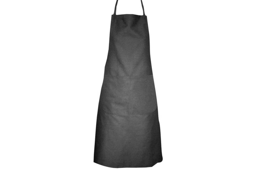 Bubenschürze aus grauem Matfer-Leinen mit Latz + Tasche