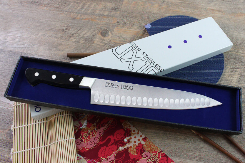 Misono UX10 24cm japanese chef ' s knife with granton edge