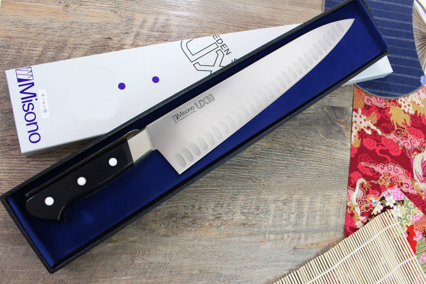 Faca de chefe japonesa Misono UX10, em com convinhas, 30 cm