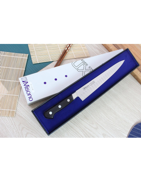 Japanisches Tranchiermesser Misono UX10 mit mit Kullen 24cm