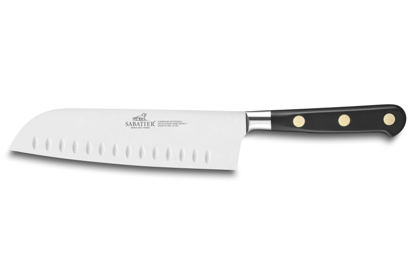 Ideal SABATIER coltello santoku 100% acciaio inox forgiato 17,5 cm rivetti in ottone con fossette