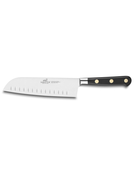 SABATIER Ideal santokukukniv 100 % smidd i rustfritt stål 17,5 cm med granton-egg messingnagler