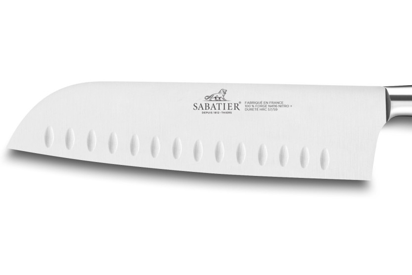 SABATIER Ideal santoku veitsi 100% taottu ruostumaton teräs 17.5cm granton terällä messinkiset niitit
