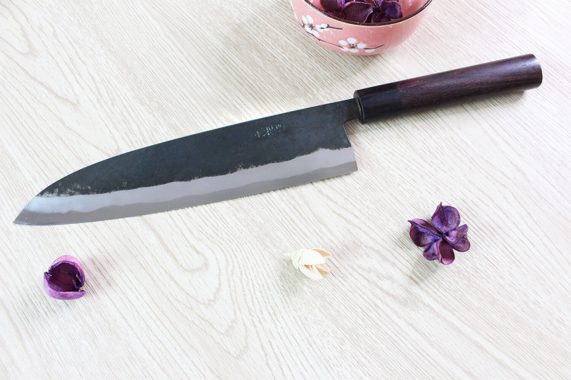 Faca de chef japonesa Nishida Shirogami de 24 cm feita à mão