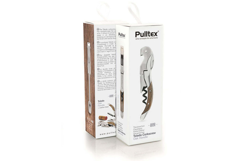 Saca-rolhas de madeira Toledo da Pulltex Pulltap + estojo de pele gratuito