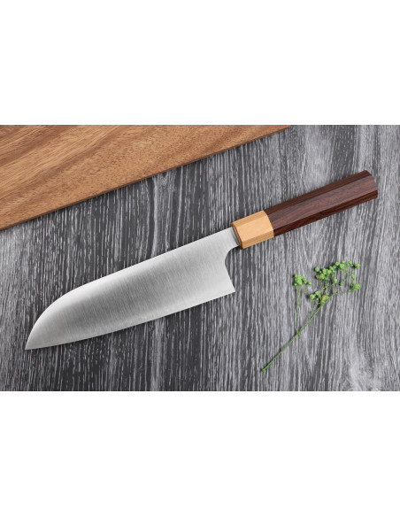 Handwerkliches japanisches santokumesser Kei Kobayashi SG2 Octogone 17cm
