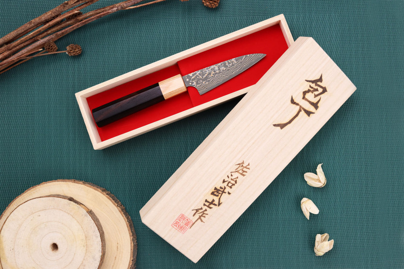 Japanisches Spickmesser 9cm handgefertigt Takeshi Saji VG10 Gold