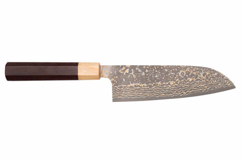 santokumesser 16,5cm japanisch handgefertigt Takeshi Saji VG10 Gold