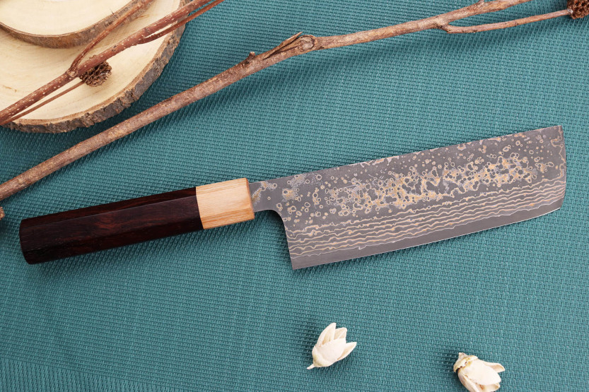 nakiri knife japonais artisanal Takeshi Saji VG10 Gold 16,5cm