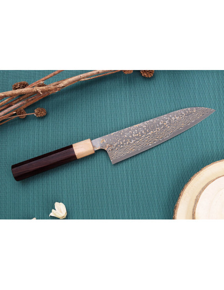 Kochmesser 18cm japanisch handgefertigt Takeshi Saji VG10 Gold