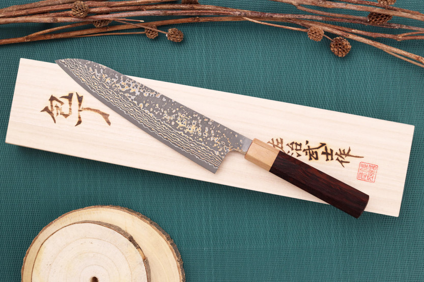Kochmesser 21cm japanisch handgefertigt Takeshi Saji VG10 Gold