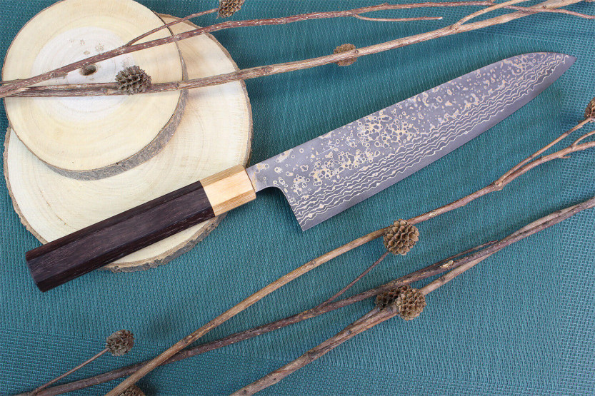 Takeshi Saji VG10 Gold 24 cm håndlaget japansk kokkekniv