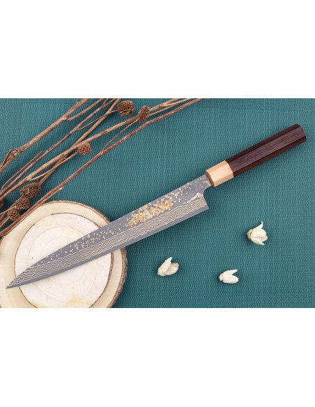 Takeshi Saji VG10 Gold 27cm sujihiki japanilainen käsintehty veitsi