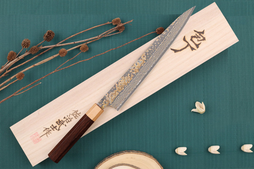 Takeshi Saji VG10 Gold 27 cm sujihiki japansk håndlaget kniv