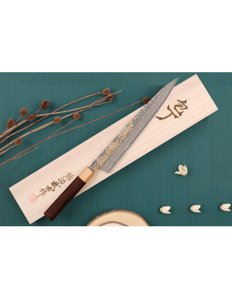 Takeshi Saji VG10 Gold 27cm sujihiki japansk handgjord kniv