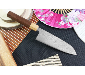 Tsunehisa SLD Damascus ruusupuu japanilainen santoku veitsi 16.5cm 2