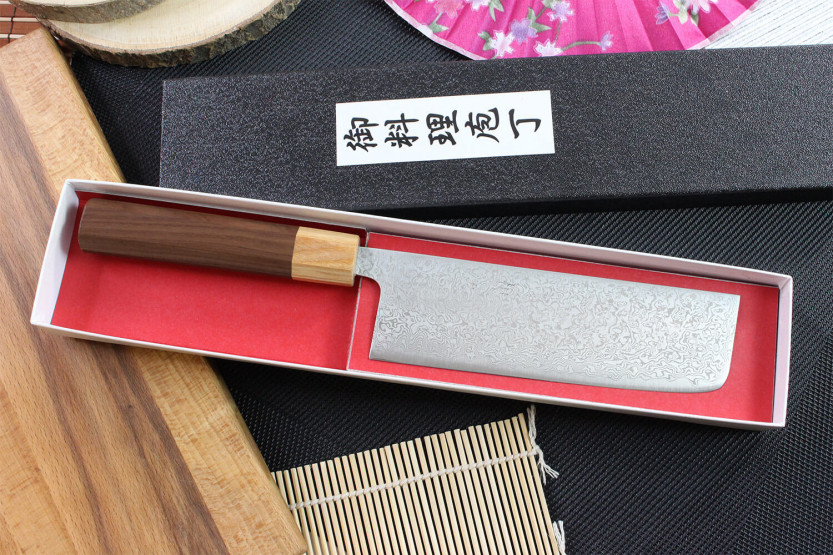 Tsunehisa SLD Damaskus palisander japansk nakiri-kniv 16,5 cm
