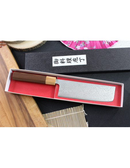 Tsunehisa SLD Damaskus palisander japansk nakiri-kniv 16,5 cm