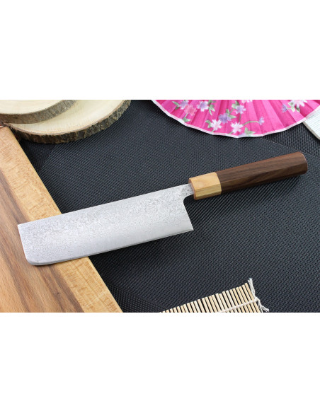 Tsunehisa SLD Damaskus palisander japansk nakiri-kniv 16,5 cm
