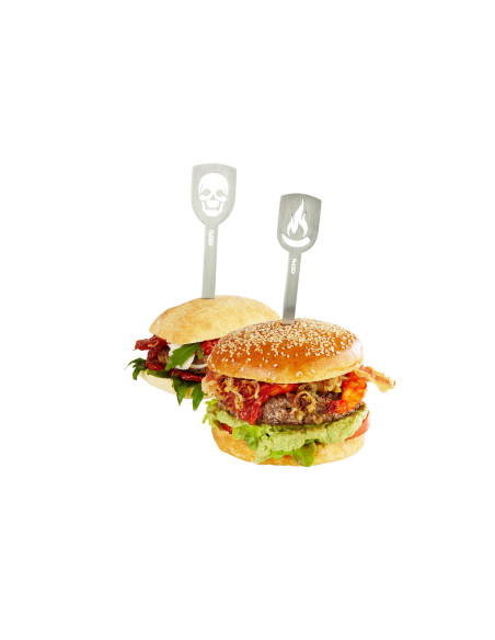 Sett med 2 Gefu Torro hodeskalle og kryssede bein burgerplukkere