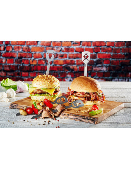Set van 2 Gefu Torro schedel en gekruiste botten hamburger picks
