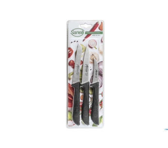 Conjunto de 3 facas de cozinha Sanelli Jolly em aço inoxidável com cabos pretos 2
