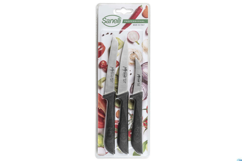Set di 3 coltelli da cucina Sanelli Jolly in acciaio inox con manici neri