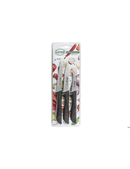 Juego de 3 cuchillos de cocina Sanelli Jolly de acero inoxidable con mango negro