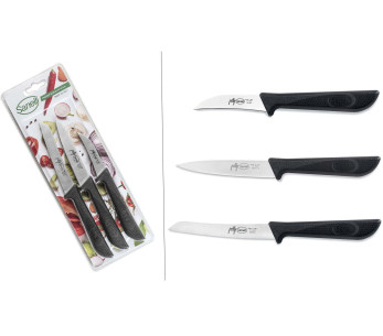 Set med 3 Sanelli Jolly köksknivar i rostfritt stål, svart skaft
