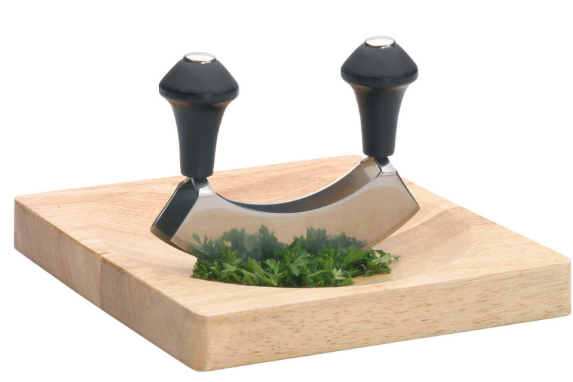 Wiegemesser-Set mit zwei Edelstahlklingen + Holzbrett Kitchen Craft