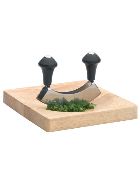 Kitchen Craft kaksiteräinen ruostumattomasta teräksestä valmistettu hakkuri + puulautasarja