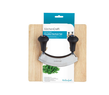 Conjunto picador de lâmina dupla em aço inoxidável + tábua de madeira Kitchen Craft 2