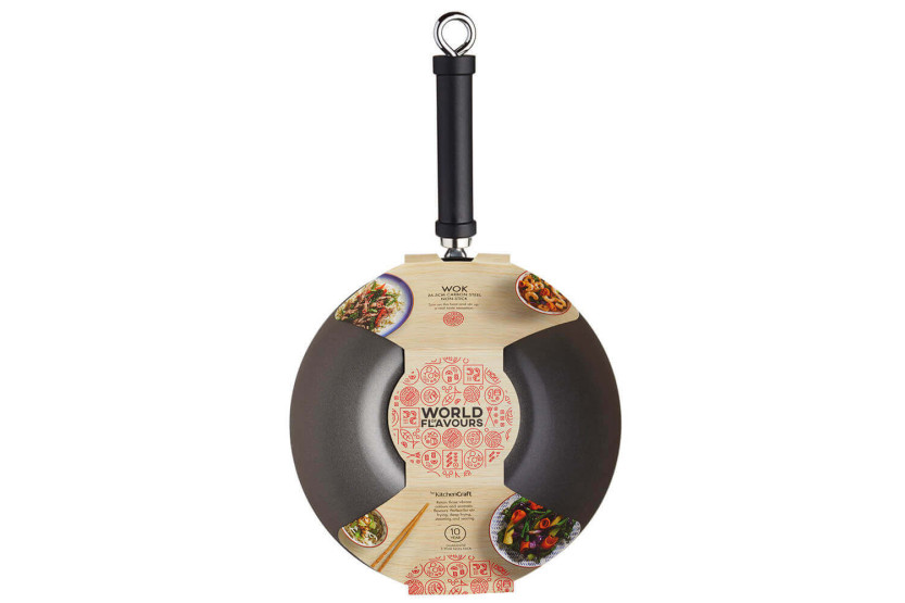 Wok antiadhésif Kitchen Craft acier carbone 26,5cm