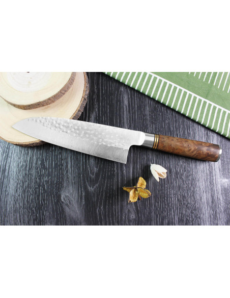 Japanisches santokumesser handwerklich geschmiedet Takeshi Saji R2 Tsuchime 16,5cm